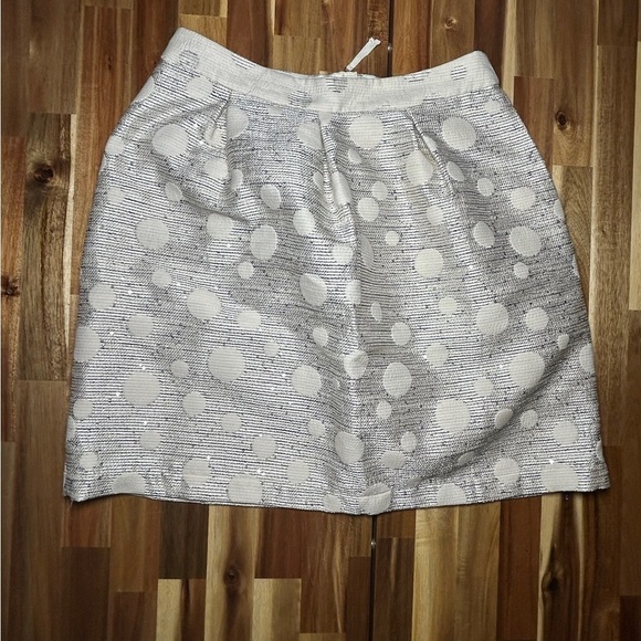 Maeve by Anthropologie Cream Navy Polka Dot Stripes Sequins Textured Skirt Sz 8 - Picture 4 of 9
